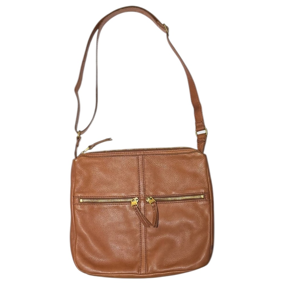 Fossil ZB5460 Brown Pebbled Leather Crossbody Bag Mens Womens Cognac